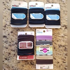 Lot of 5 Packs Scunci Elastic Hair Ties 102 Total Black, Brown, & Multicolor NEW